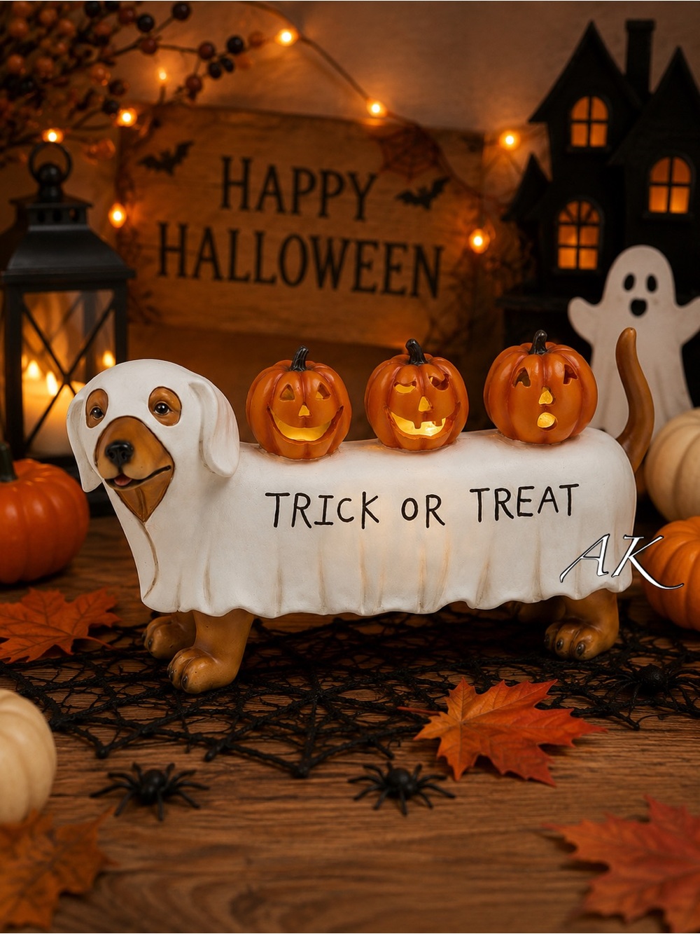 Dachshund Trick or Treat LED Lighted Pumpkin  Statue 🐾 Doxie Wiener